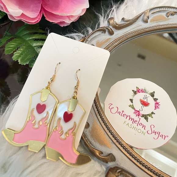 Pink Cowgirl Boot Earrings - Picture 1 of 3